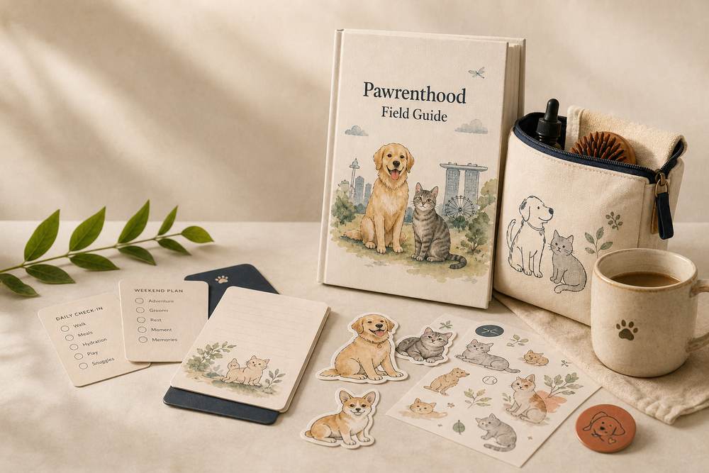 A Pawrenthood field guide, care pouch, checklist cards, and stickers